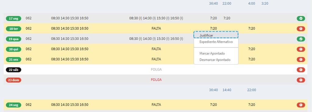 O sistema também permite justificar vários dias de um funcionário de uma única vez.