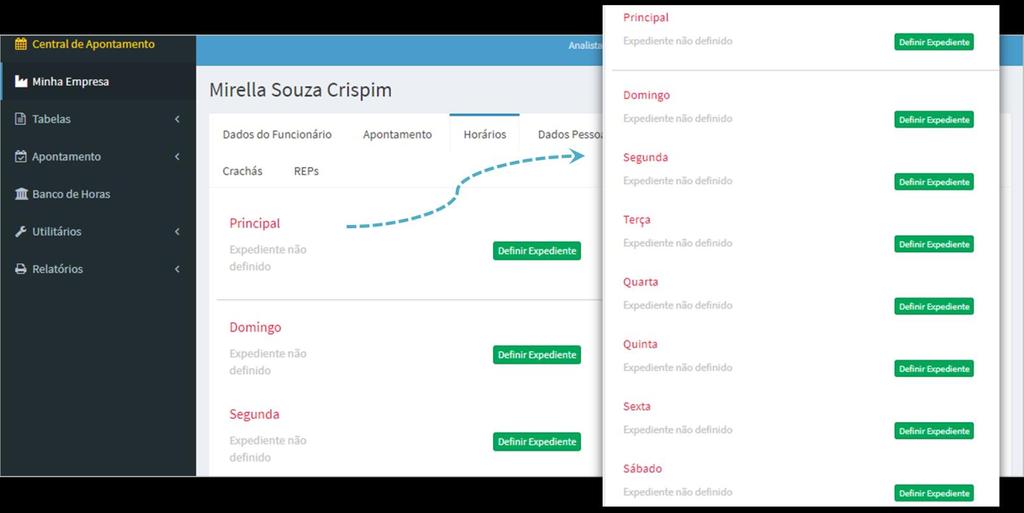 9 4.1.3. Horários Em Horários é necessário atribuir o expediente do funcionário na empresa.