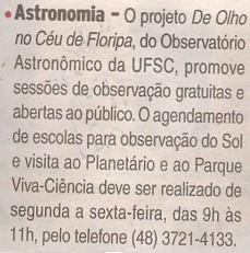 Diário Catarinense Serviço Astronomia Projeto De Olho no Céu de Floripa /