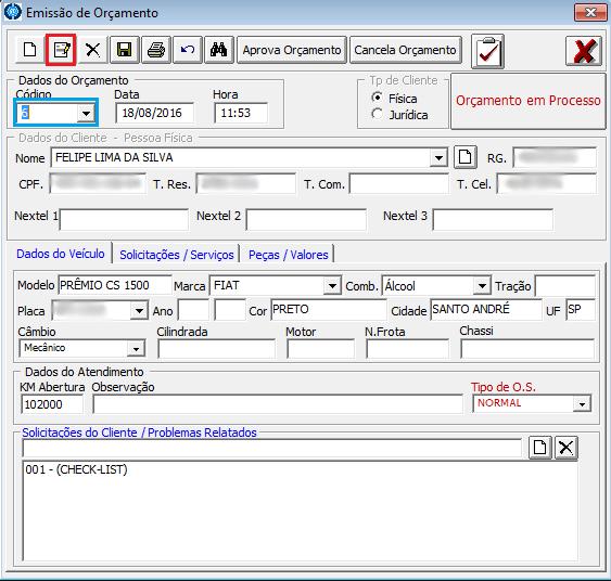 37.0 - Como verificar o Orçamento do Checklist? 37.1 Para verificar o Orçamento do Check-list, basta ver qual o código de Checklist que foi gerado e ir para a janela de Orçamentos.