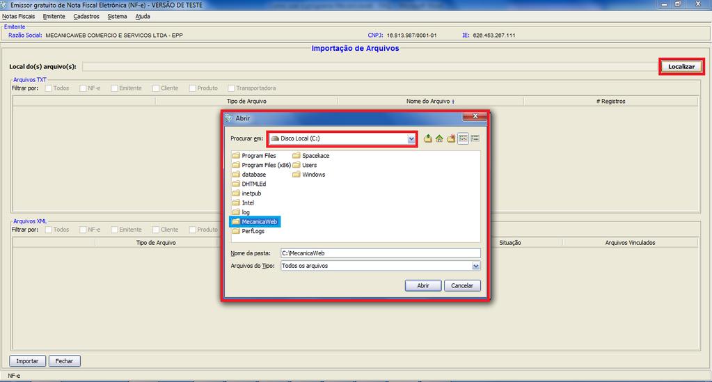 esteja instalado no ponto adicional, em seguida vai abrir a pasta Mecanicaweb > ArqNfe2 > pasta numérica (o número dessa pasta