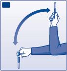 Para cada injeção seguinte, movimente a caneta para cima e para baixo entre as duas posições pelo menos 10 vezes, até o líquido ter um aspeto uniformemente branco e turvo.