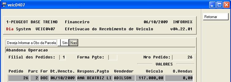 Tesouraria Capitulo 16 Após confirmar vem a pergunta se deseja informar alguma observação na