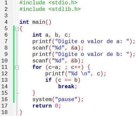 Estrutura de repetição: comando break em C Exemplo: