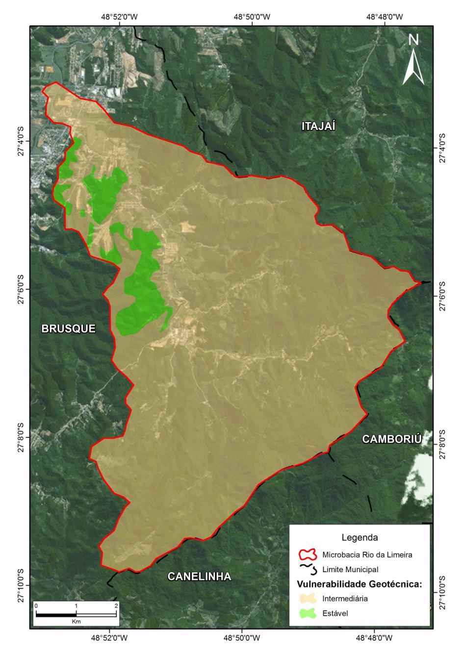 Figura 3. Indicação da vulnerabilidade geotécnica da Microbacia Rio da Limeira. 6.