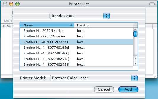 Configuração sem fios para Macintosh utilizando a aplicação de instalação automática da Brother e Escolha a impressora e
