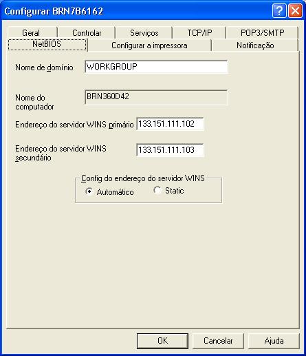 Impressão em rede em Windows : Impressão ponto-a-ponto NetBIOS e Introduza uma palavra-passe. A palavra-passe predefinida é access. f Seleccione o separador NetBIOS.