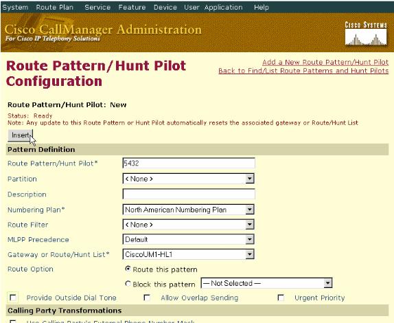 Uma vez que você configurou o TSP da unidade, você deve poder discar o número piloto da caça e ser distribuído ao correio de voz. CallManager da Cisco 4.