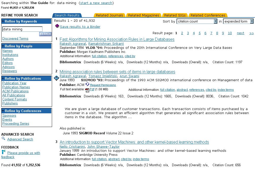 Critérios de Confiabilidade... Índices Bibliométricos > ACM > Mais Citados http://portal.acm.