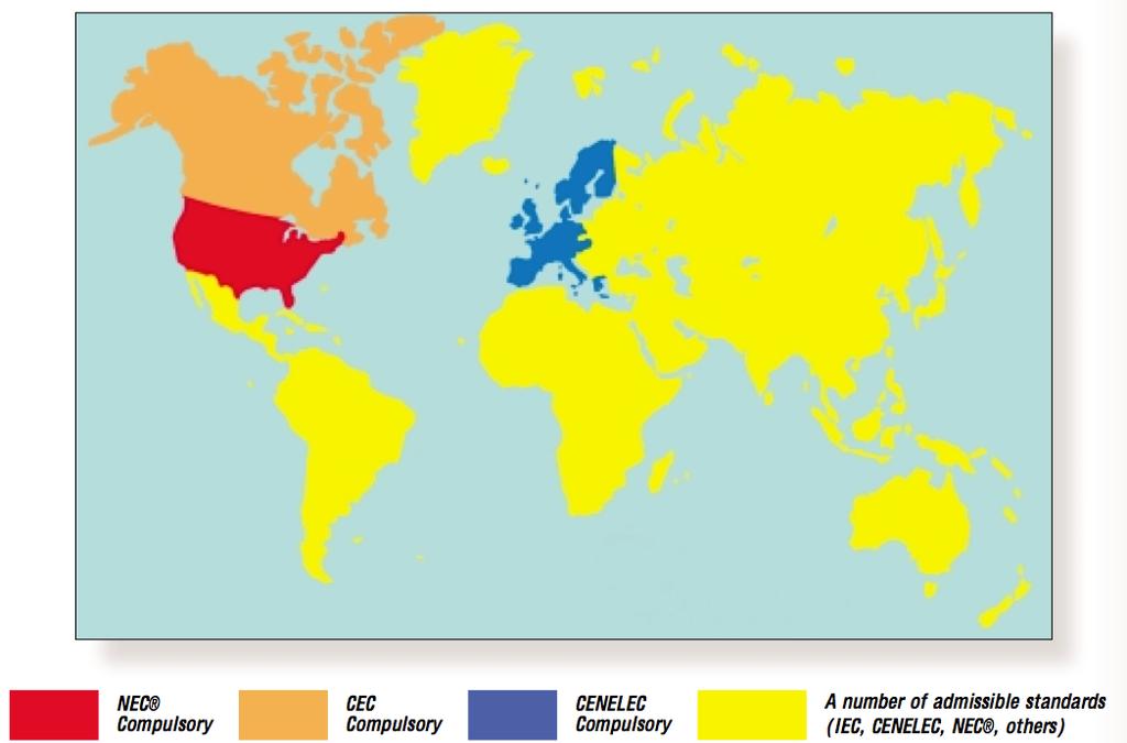 37 Figura 10 - Distribuição mundial dos principais padrões de normas para atmosferas explosivas (EGS/Appleton Electric, 2000) Agrupando as normas semelhantes entre si podemos dividir as normas em