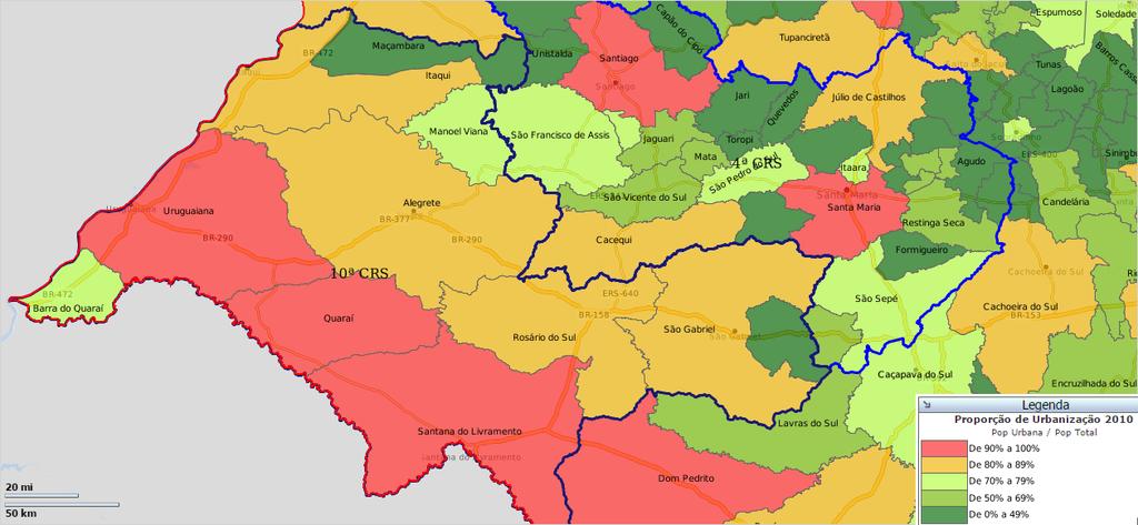 Mapa 4 População dos municípios Macrorregião Centro-Oeste - 2015 Considerando que para o RS é adotado como parâmetro para gestão de políticas públicas que há atualmente uma população usuária dos