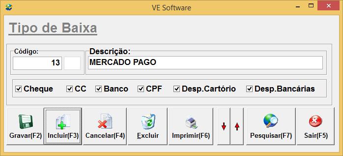 Para incluir um novo registro clique no botão incluir, após digitar a informação desejada clique no botão gravar. 15.