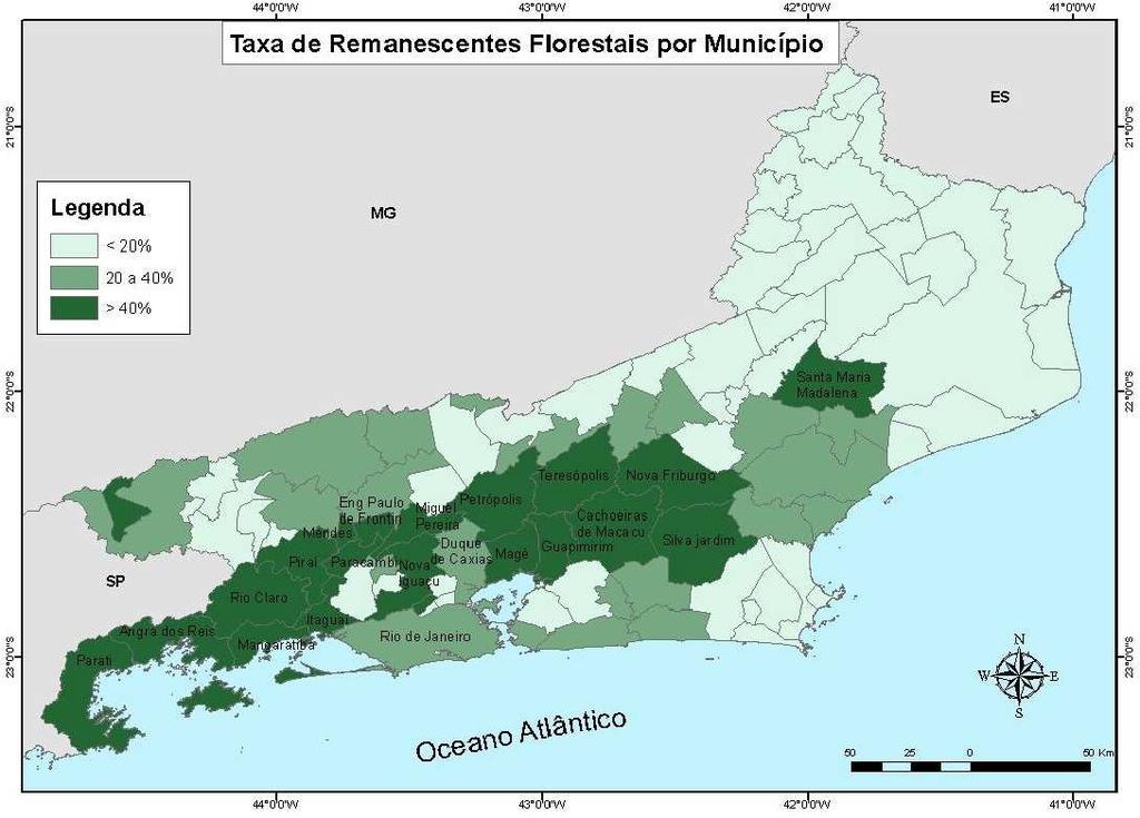 Mapeamento dos remanescentes de vegetação nativa de Mata Atlântica Fonte: Análise da cobertura