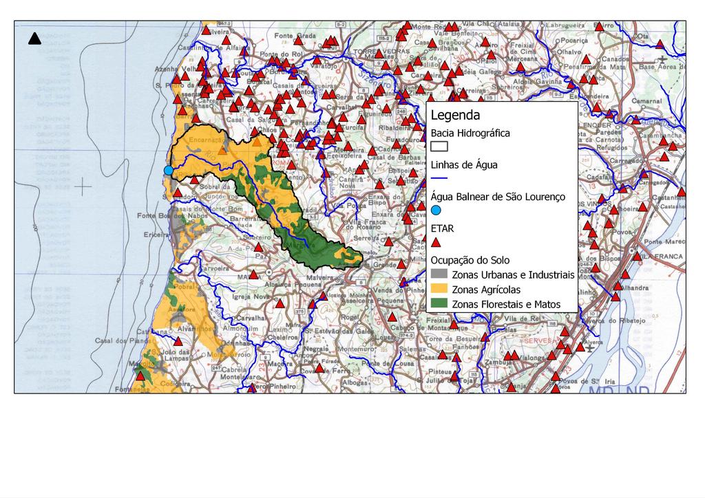 Descrição da Bacia de Drenagem O uso do solo na bacia drenante desta água balnear é principalmente agrícola, com aglomerados urbanos e zonas florestais.