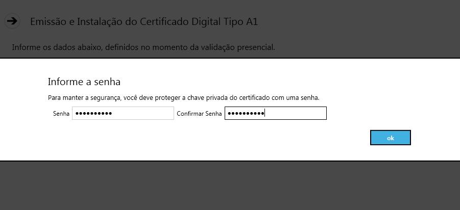 Para maior segurança é solicitado uma senha que protege a chave privada