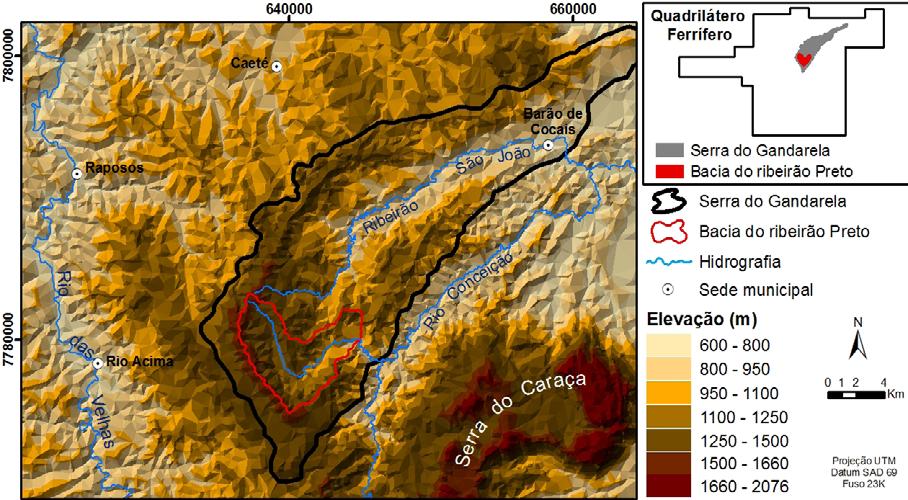 Figura 2 Mapa hipsométrico da Serra do Gandarela com localização da bacia do