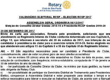 Eleições 2017, 06 de dezembro Conselho Diretor Ano Rotário 2018-19 Presidência Ano