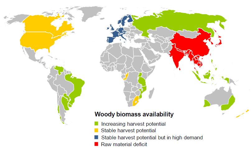 Alguns países africanos e o Brasil situam-se como potenciais exportadores da demanda de pellets para a Europa.