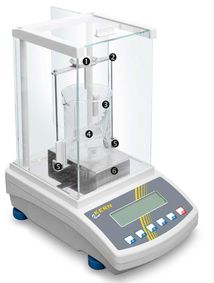 Ilustração exemplar da balança com kit para cálculo densimétrico KERN YDB-03 instalado Prato superior para a pesagem de amostras