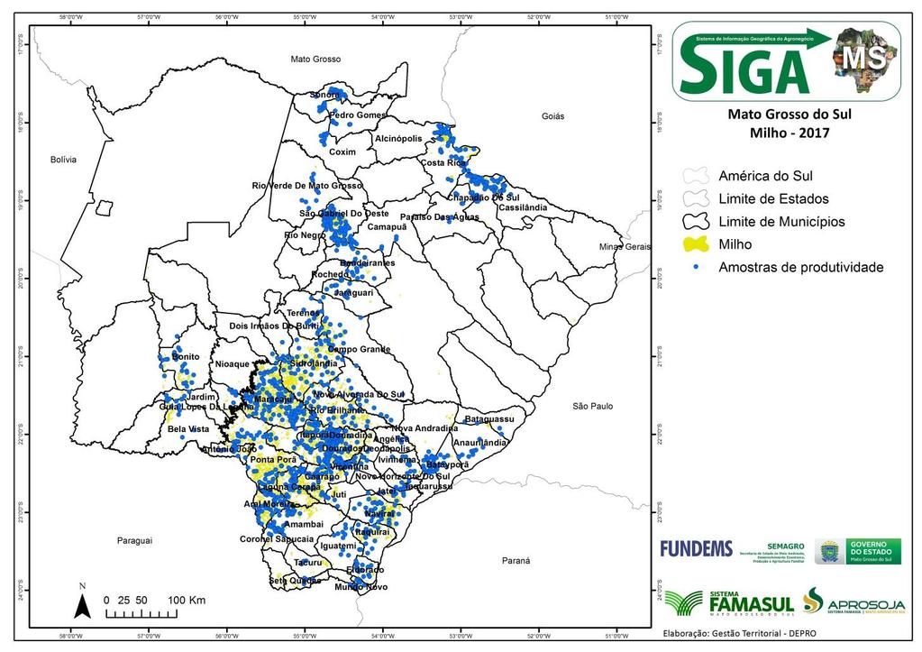 Mapa 2 : distribuição dos pontos das amostras coletadas no Mato Grosso do Sul.