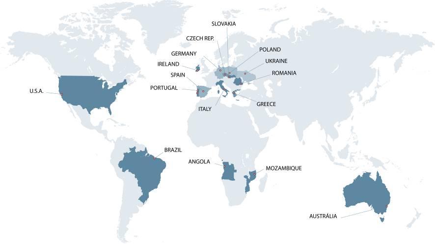 Destaques Presença Internacional Martifer está presente em 16 países em 5 Continentes (Março 2008) Portugal Spain Poland Romania Ireland Slovakia Angola