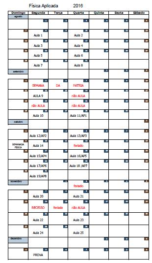 Calendário http://disciplinas.