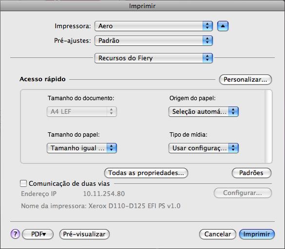 MAC OS X 34 Se você escolher o padrão da impressora, a tarefa será impressa de acordo com as definições especificadas na configuração pelo administrador.