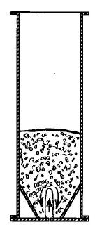 a) b) Figura 5 a) contorno de fração de sólidos obtido numericamente para slugging; b) esquema representativo do regime de slugging  Na Figura