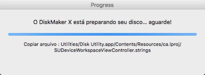 Caso por alguma razão vejam que o DiskMaker X está parado ou a demorar mais do que é normal, podem usar a sequência de teclas Cmd + q para desbloquear o processo.