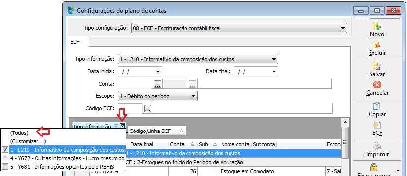 Para facilitar a conferencias das configurações efetuadas pode ser impresso o relatório da grade