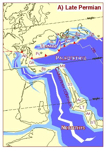 Geologia da Europa!Europa está na margem oeste do Tetis!Fechamento de Tetis - bacia Meliatan (back-arc)!