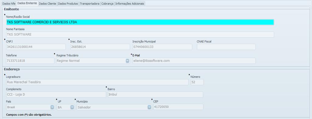Tela de Cadastro da NF-e Aba Dados Emitente Aba destinada a