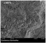 Figura 4: Análise dilatométrica da massa argilosa. Figura 5: Micrografias obtidas por microscopia eletrônica de varredura das peças de cerâmica vermelha: a) 850 C b) 950 C e c) 1050 C.