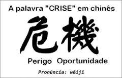 - Na língua chinesa, a palavra crise é a junção de duas outras palavras, perigo e oportunidade.