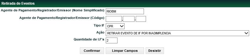 A operação de retirada de eventos pode ser identificada também na Consulta de Eventos, por meio do campo Observação.