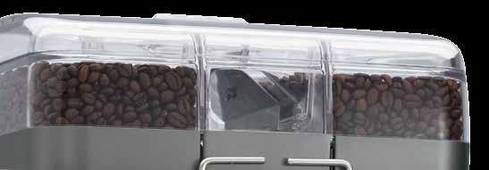 COFFEE 2 tramogge per 2 diversi tipi di caffè in grani. Le 2 tramogge, della capacità di 1,2 Kg l una, sono dotate di fotocellula che segnala quando la tramoggia è vuota.