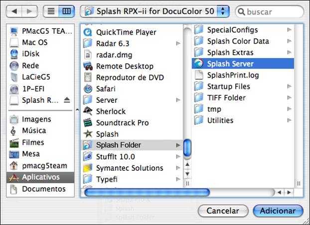 INSTALAÇÃO DO SOFTWARE DO SERVIDOR SPLASH RPX-ii 20 5 Clique no ícone +. O navegador do arquivo aparece.
