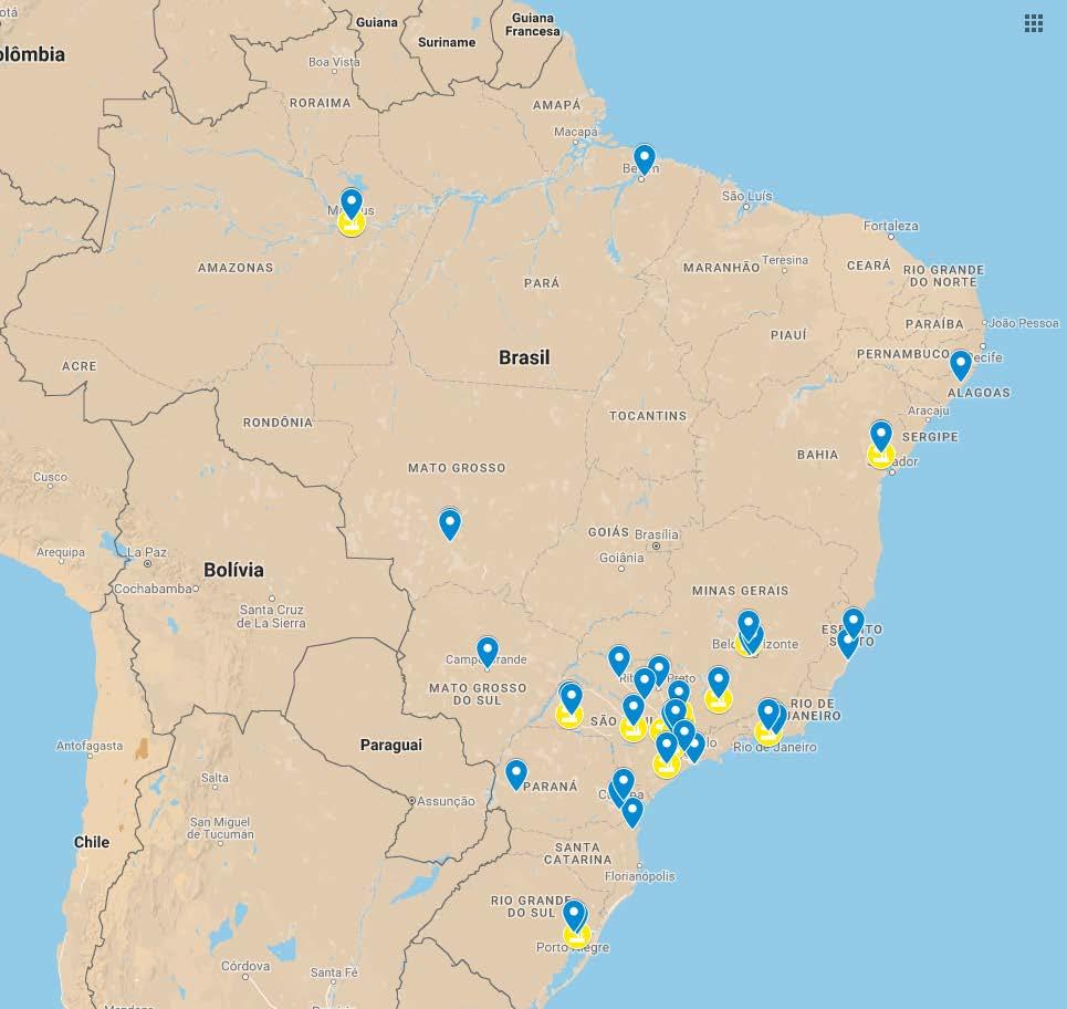 Figura 4. Localização da infraestrutura de logística reversa de Oluc Rerrefinaria Base de armazenagem de OLUC UF Rerrefinarias AM 2 