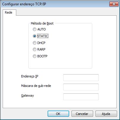 Alterar as configurações de rede do equipamento Se o servidor de impressão for definido com as configurações padrão de fábrica (se não usar um servidor DHCP/BOOTP/RARP), o dispositivo será exibido