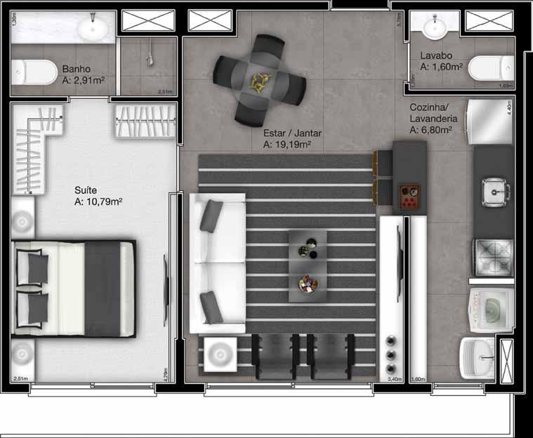 1 dormitório 1 dormitório 47m 2 54 m 2 Planta referênte aos finais 06 e 11 do tipo 01. Planta referênte aos finais 05 e 12 do tipo 01.