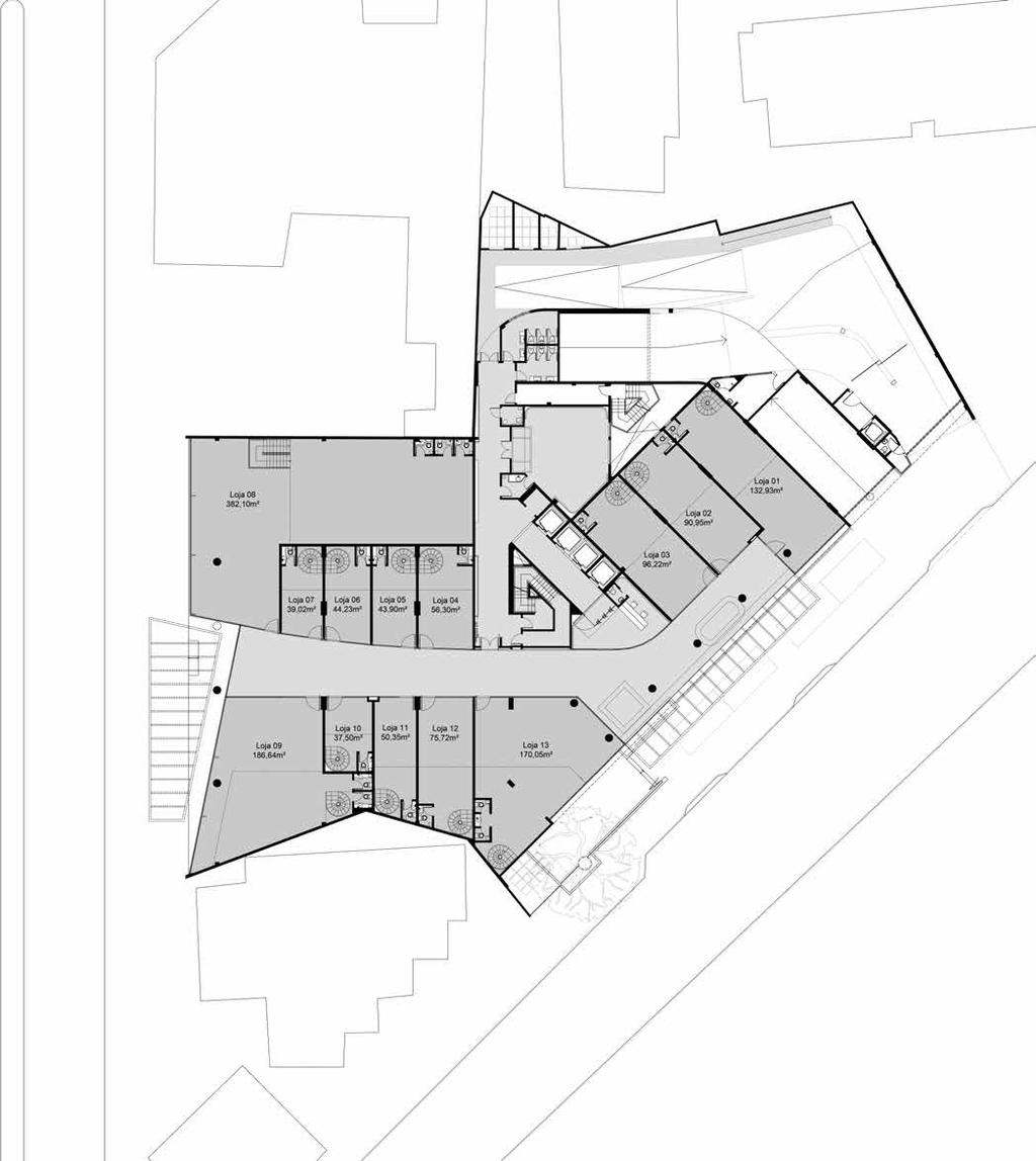 TÉRREO Lojas de 37 m² a 382 m² * Av. Mauro Ramos R. Demétrio Ribeiro Registro de Incorporação - Matrícula R2 / nº 76.547-1º Ofício de Registro de Imóveis de Florianópolis, CRECI: 2227-J.