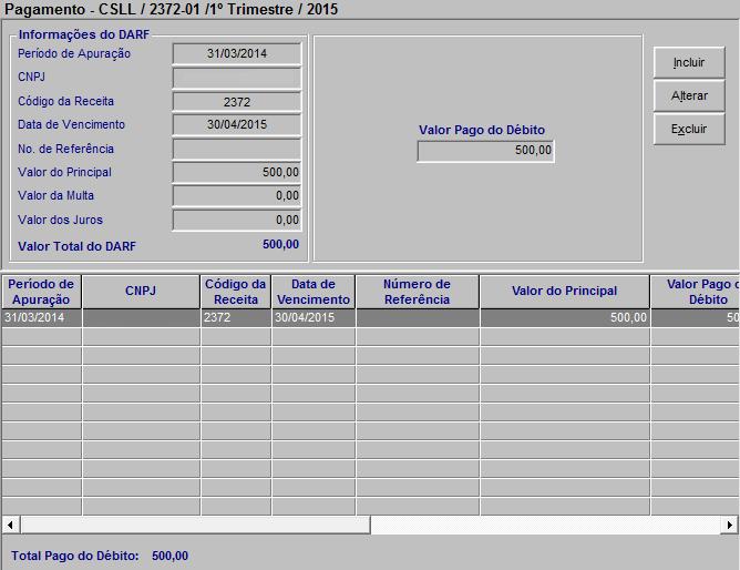 Ficha Pagamento com DARF CSLL / 2372-01 / 1º Trimestre Ficha Pagamento com DARF