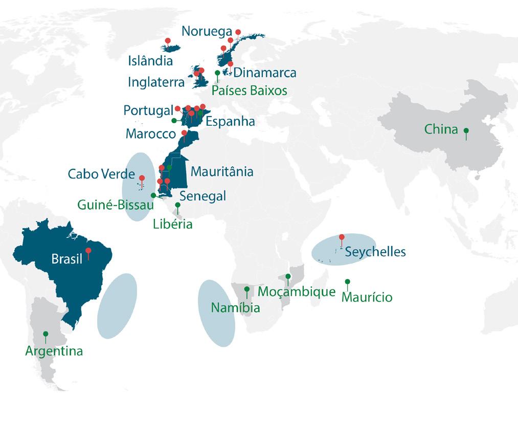 Abordagem Seis áreas de estudo em que a frota europeia está ativamente envolvida em atividades de pesca, incluindo Cabo Verde, Mauritânia, Senegal e Seychelles, bem como as áreas internacionais do