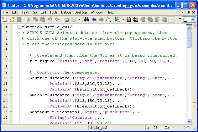 GUIs no MATLAB Uma GUI no MATLAB é uma aplicação gráfica com uma ou mais janelas que contém componentes e controlos(controlos são também componentes, mas disparam elementos de código por reacção a