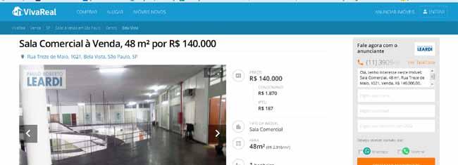 fls. 129 Imóvel 3 Sala comercial localizada à rua Treze de maio, no bairro Bela Vista, contendo uma área útil de