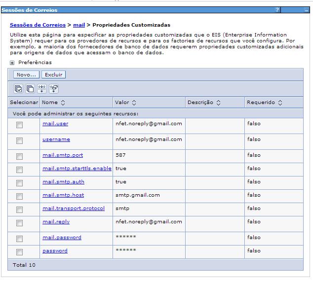 Customizadas; Configuração email