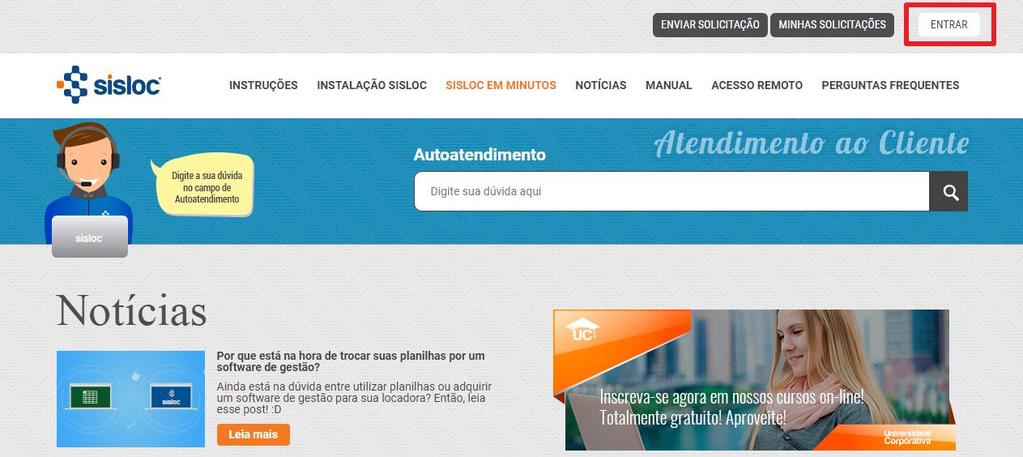 Acesse no browser o site da Sisloc, endereço: http://www.sisloc.com. 2.