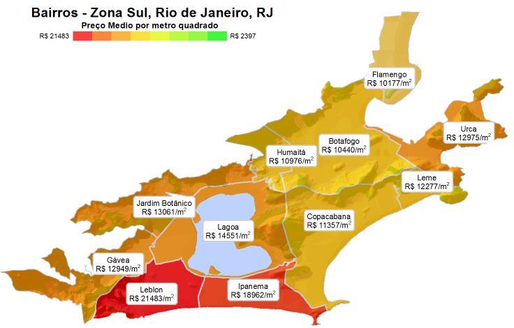 Valorização do Preço Médio por Metro quadrado, Zona Sul Rio de Janeiro, RJ Gráfico 6: Mapa de calor dos