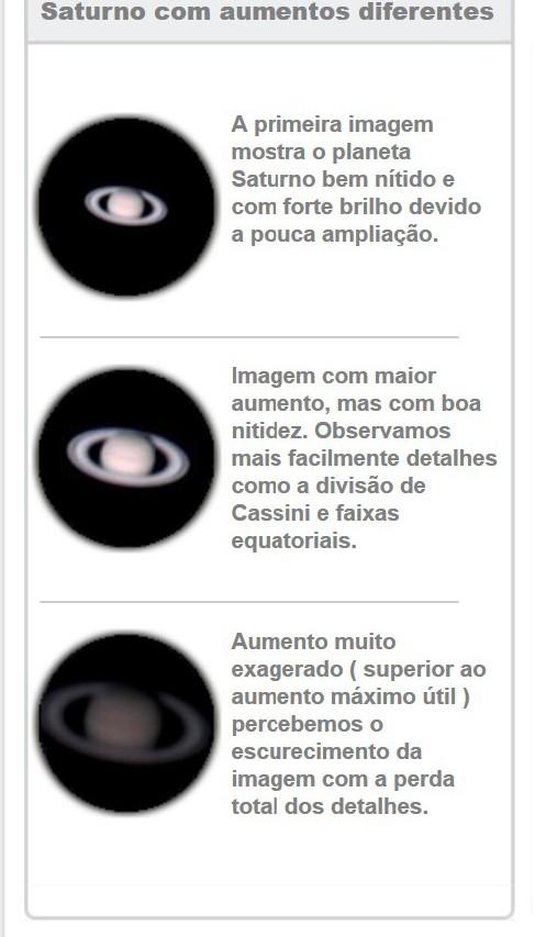 Telescópios ópticos: Características Físicas O aumento é a relação entre o tamanho de um objeto observado a olho nu e o seu tamanho quando visto pelo telescópio.