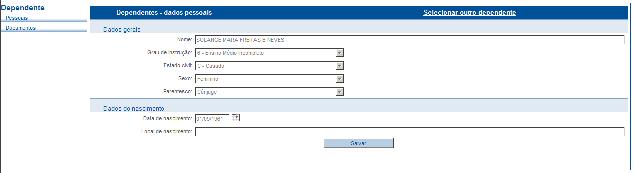 07/ 09 Ao clicar o botão Dependente, a tela abaixo será apresentada: Pensionista(s) Ao clicar o botão